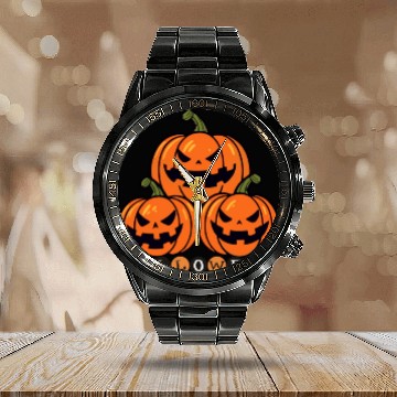 Discover Halloween pumpkin Calendar Steel Band Watch