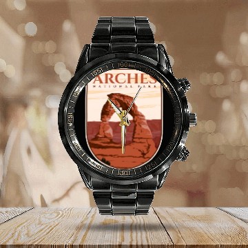 Discover Arches National Park Stickers Calendar Steel Band Watch