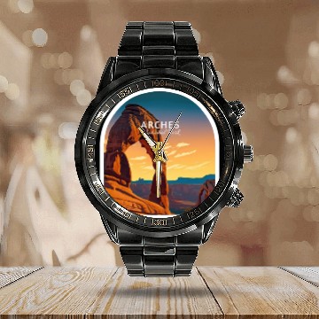 Discover Arches National Park Calendar Steel Band Watch