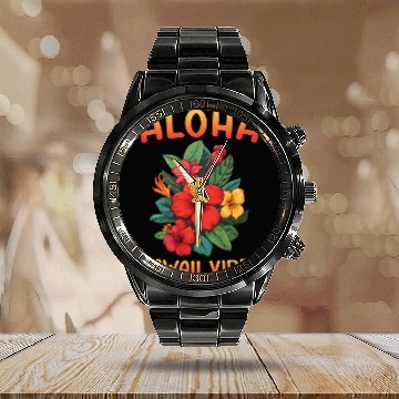 Discover Hawaii's Aloha Vibes and Hibiscus Magic Hawaii Calendar Steel Band Watch