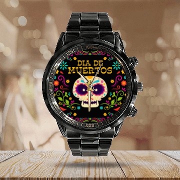 Discover Mexico Colorful Dead Skeleton Calendar Steel Band Watch