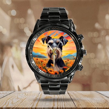 Discover Miniature Schnauzer Mountain Flower Cute Colorful Calendar Steel Band Watch