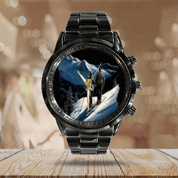 Discover Skiing Ski Snow Mountain Skier Couples Calendar Steel Band Watch