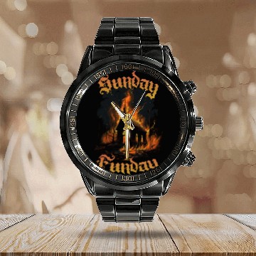 Discover Sunday Funday Calendar Steel Band Watch