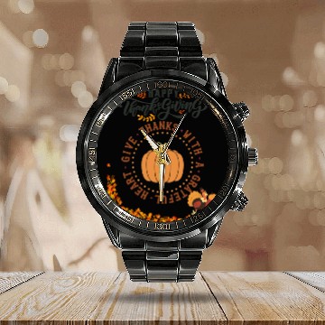 Discover "Happy Thanksgiving Gratitude" Calendar Steel Band Watch