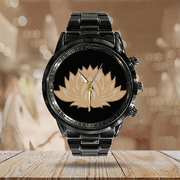Discover Gold Lotus Charm Calendar Steel Band Watch
