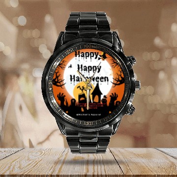 Discover Nathans Orange And Black Happy Happy Halloween Calendar Steel Band Watch