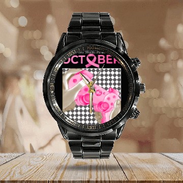 Discover In October We Wear Pink Breast Cancer Calendar Steel Band Watch