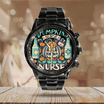 Discover Pumpkin Nurse Calendar Steel Band Watch