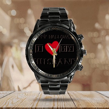 Discover Happy Halloween day I love my husband Calendar Steel Band Watch