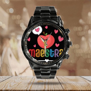 Discover Maestra Bilingual Spanish Teacher team Calendar Steel Band Watch