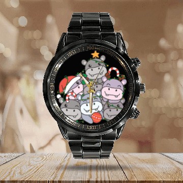 Discover Hippo Christmas Tree Funny Animal Christmas Calendar Steel Band Watch