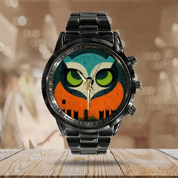 Discover Mod Owl: Teal-Headed Owl Calendar Steel Band Watch