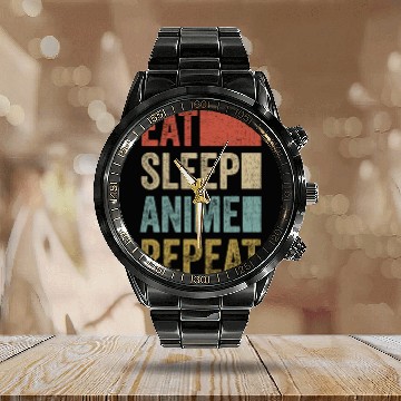 Discover Vintage Retro Eat Sleep Anime Repeat Gift Funny Calendar Steel Band Watch