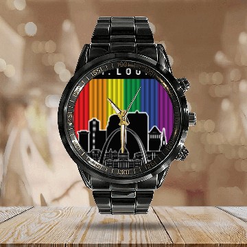 Discover St. Louis Missouri Rainbow Flag LGBTQAI Pride Calendar Steel Band Watch