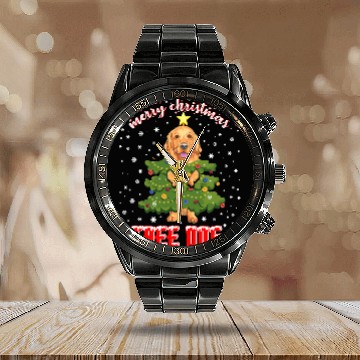 Discover Christmas Dog in Christmas Tree With Xmas Lights Calendar Steel Band Watch