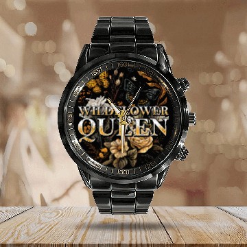 Discover Wildflower Queen Floral Nature Butterfly Calendar Steel Band Watch