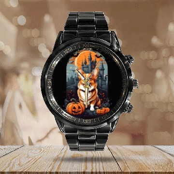 Discover Bewitching Corgi Tails: A Halloween Extravaganza! Calendar Steel Band Watch