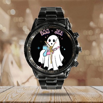 Discover BOO-JEE Spooky Cute Ghost Halloween Costume Design Calendar Steel Band Watch