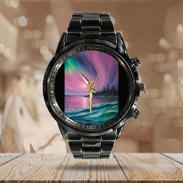 Discover Northern lights Calendar Steel Band Watch