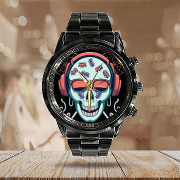 Discover Skull Candy Halloween For Music Calendar Steel Band Watch