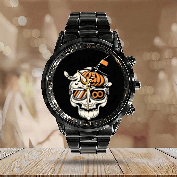 Discover Skull Candy Punppkin Halloween Calendar Steel Band Watch