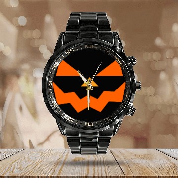 Discover pumpkin halloween scary face outline horror design Calendar Steel Band Watch