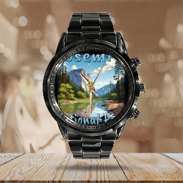 Discover Yosemite National Park: Colorful Landscape in Calendar Steel Band Watch