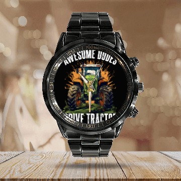 Discover Awesome Guys Drive Tractor Farmer Agriculture Gift Calendar Steel Band Watch