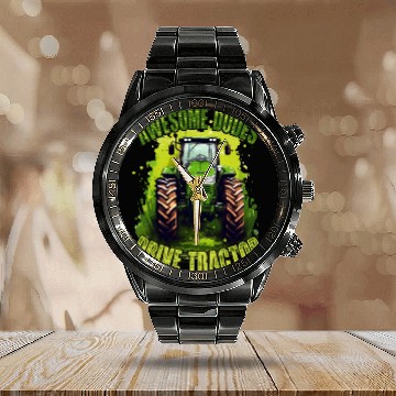 Discover Awesome Guys Drive Tractor Farmer Agriculture Gift Calendar Steel Band Watch