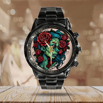 Discover Zombie Girl / Halloween / creepy / green / Comic Calendar Steel Band Watch