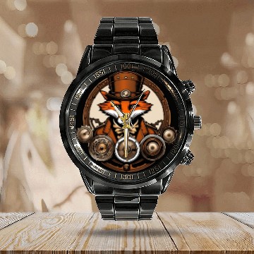 Discover Steampunk Fox / Animal / Bronze / Old School Calendar Steel Band Watch
