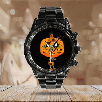 Discover Halloween Harvest Pumpkin Slash Trick or Treater Calendar Steel Band Watch