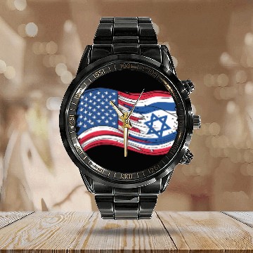 Discover USA Israel flag! We stand with Israel! Calendar Steel Band Watch