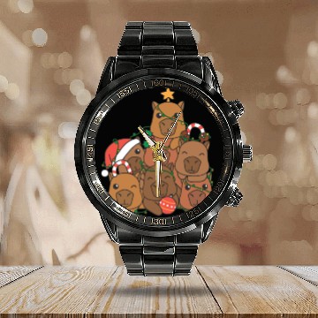 Discover Capybara Christmas Tree Funny Animal Christmas Calendar Steel Band Watch