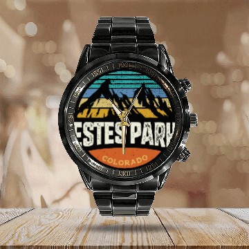 Discover Estes Park Colorado Vintage Mountain Buffalo Calendar Steel Band Watch