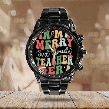 Discover In My Merry 3rd Grade Teacher Era - Christmas Calendar Steel Band Watch