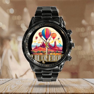 Discover Albuquerque Balloon New Mexico Hot Air Balloon Calendar Steel Band Watch