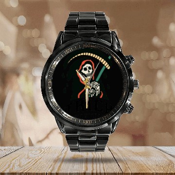 Discover Trick or Treat Grim Reaper Calendar Steel Band Watch