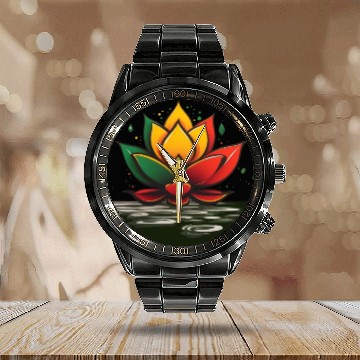 Discover Reggae Lotus Calendar Steel Band Watch