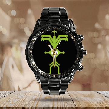 Discover Psychedelic Man Logo green Calendar Steel Band Watch
