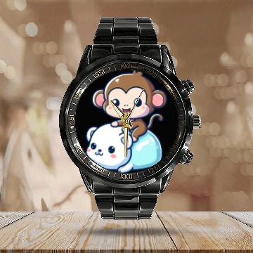 Discover Polar Bear Cute Monkey Companion Calendar Steel Band Watch