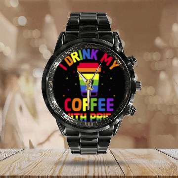 Discover Gay Pride Parade Caffeine LGBTQ Coffee Drinker Calendar Steel Band Watch
