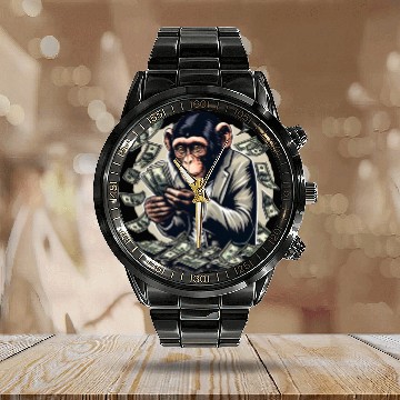 Discover Enterprising monkey - money-counting Calendar Steel Band Watch
