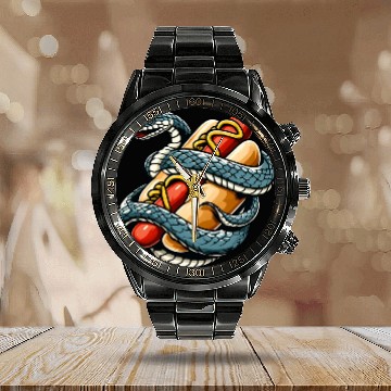 Discover Queue for hot dog - delicious treat Calendar Steel Band Watch