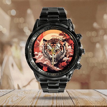 Discover Tokyo Asia 80s Japanese Retro Tiger Calendar Steel Band Watch