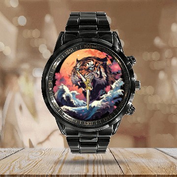 Discover Tokyo Asia 80s Japanese Retro Tiger Calendar Steel Band Watch