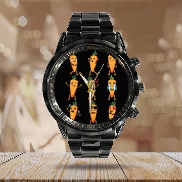 Discover Carrot Emoticon Vegetable Vegan Vegetarian Calendar Steel Band Watch