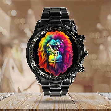 Discover Gorilla Chic in Vibrant Psychedelic Zoo Calendar Steel Band Watch