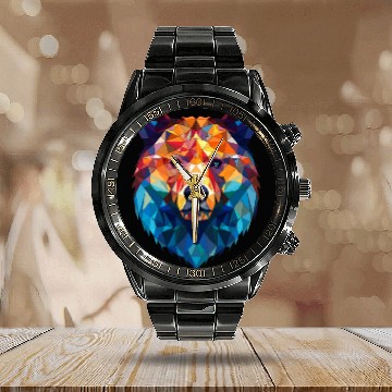 Discover Wild Psychedelic Bear Geometric Vibrant Calendar Steel Band Watch